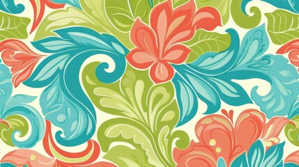 Vibrant Tropical Floral Pattern with Lush Foliage Design