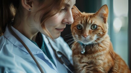 female veterinarian medical doctor with cat