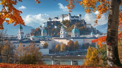 Salzburg Fortress City Skyline