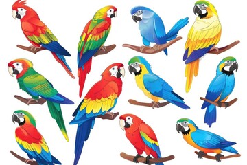 set of different parrots
