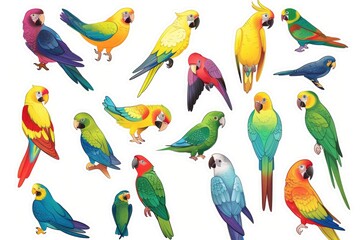 set of different parrots