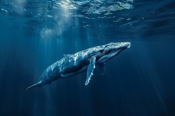 Solitary Blue Whale Gliding Through the Vast and Mysterious Ocean Depths