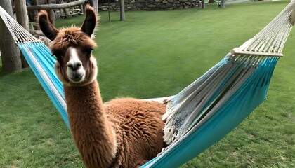 Fototapeta premium A Llama In A Hammock Relaxing