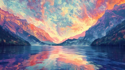 clouds and mountains illustration poster background