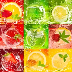 Top down view of colourful cups filled with refresh fruits
