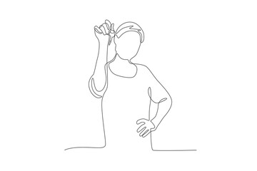 Woman showing off new house keys. Buy a new house concept one-line drawing
