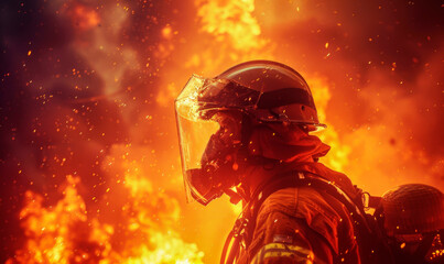 Firefighter at the epicenter of a forest fire
