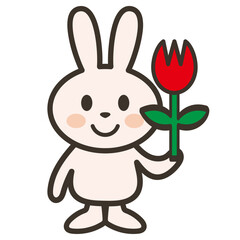 チューリップを持つうさぎさんのイラスト