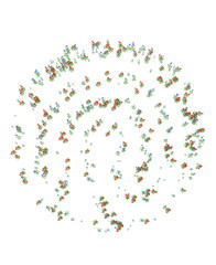 A spiral with transparent background made out of red poppy flowers and blue cornflowers. 3D illustration. 