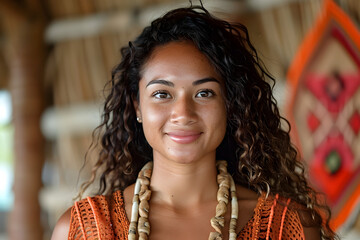 Beautiful Young Woman in Tongan Tribal Dress