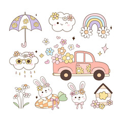 Draw collection groovy spring Rerto element Bunny Rainbo