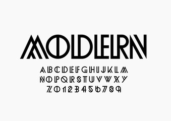 Vector of stylized modern font and alphabet