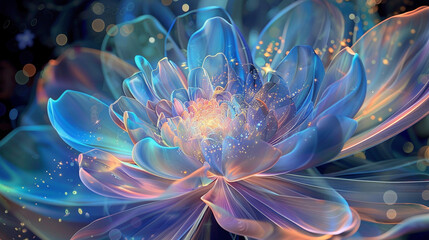 Cosmic blooms of iridescent petals, unfolding in a tapestry of light that whispers of timeless secrets.