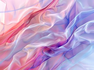 dynamic and colorful abstraction, reminiscent of silky fabrics in motion, with a palette of pink, purple, blue, and white