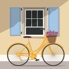 Vector landscape of window with shutters and bicycle in Provence style