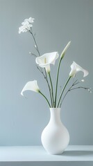 Elegant White Vase with Lilies on Grey Background
