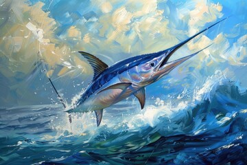 Real Catch! Beautiful White Marlin Billfish in Atlantic Waters for Sport Fishing on a Beach