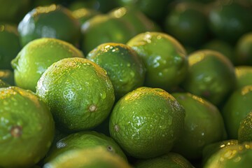 Fresh Key Limes From Florida Keys on a Citrus Tree Branch. Closeup Background of Lime Freshness