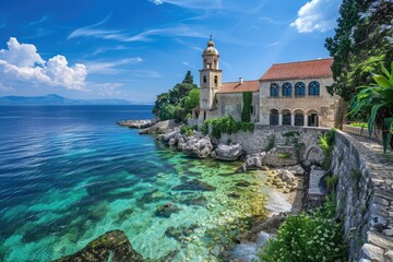 Monastery in Bol, Island of Brac: Landmark of Mediterranean Coast - obrazy, fototapety, plakaty