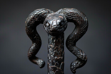 Serpentine mace coiled with serpents, embodying venomous aggression. - obrazy, fototapety, plakaty