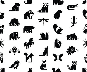 Seamless pattern with Animals logos. Animal logo set. Icon design

