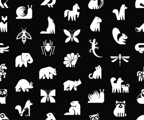 Seamless pattern with Animals logos. Animal logo set. Icon design
