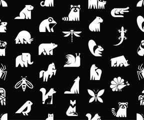Seamless pattern with Animals logos. Animal logo set. Icon design
