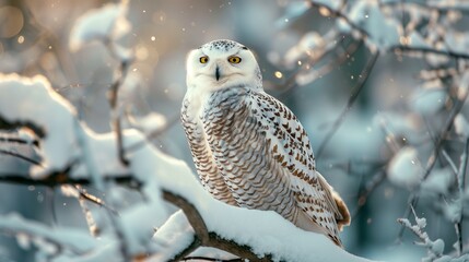 A close up shot of a snowy owl