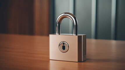 Fototapeta premium Stainless Steel Padlock Lock on the table
