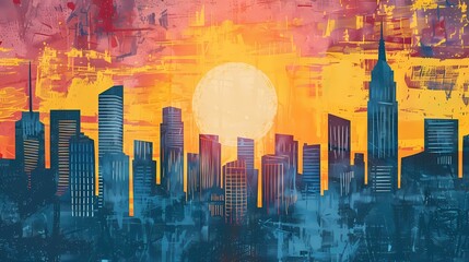 city skyline with the morning sun shining illustration poster background 