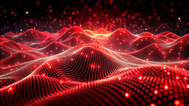 a cgi motion graphics and animated background of red waves and particles