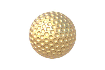 Golden golf ball isolated on white background. 3d render