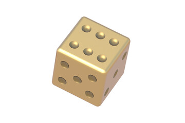 Golden dice isolated on white background. 3d render