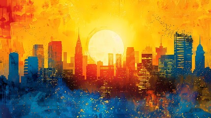 city skyline with the morning sun shining illustration poster background 