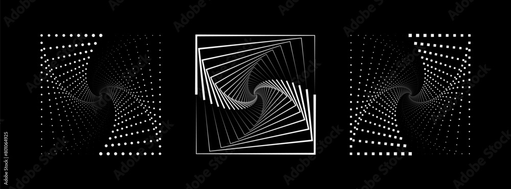 Wall mural set of speed lines in square form. halftone dotted speed lines. abstract geometric squares with rota