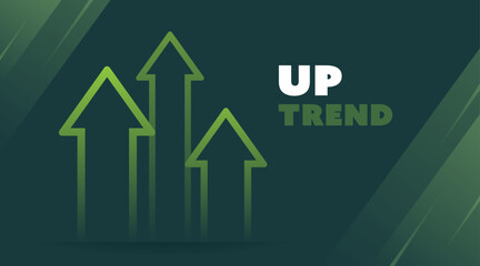 Up trend with linear arrows isolated on green background with glowing effect. Arrows rising up and thereby show the growth of assets. Stock exchange concept. Trader profit. Vector illustration