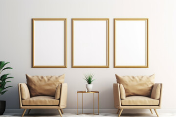 Elegant Minimalist Living Room with Armchairs and Blank Frames