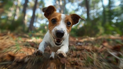 Jack Russel Parson Dog Run Toward The Camera Low Angle High Speed Shot