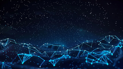 Neon constellations mapped over a low poly night sky, illustrating the celestial network of digital communication - obrazy, fototapety, plakaty