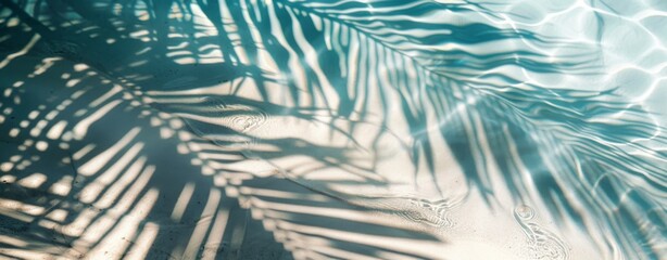 Abstract background with palm shadows on the water in tropical beach - obrazy, fototapety, plakaty