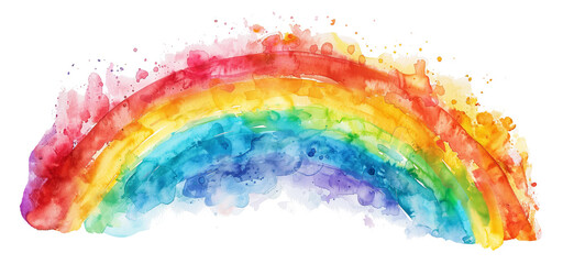 Watercolor rainbow on a white background with splashes.