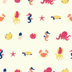 Collection Underwater Animal  Seamless Pattern Vector illustration for Print, Wallpaper, Decoration.