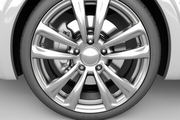 Obraz premium Isolated Hubcap. Shiny Silver Wheel Cover Trim for Car Tire Rim