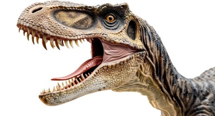 Dinosaur Roar: Fierce Velociraptor with Razor-Sharp Claws and Intimidating Teeth Roaring on Blank