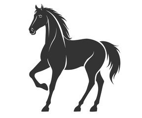 Black silhouette line horse on white background. Vector graphic. Logo animal, icon.