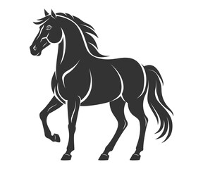 Black silhouette line horse on white background. Vector graphic. Logo animal, icon.