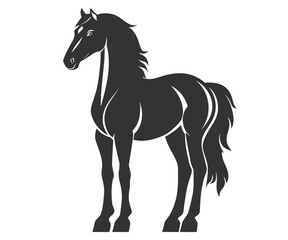 Black silhouette line horse on white background. Vector graphic. Logo animal, icon.