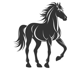 Naklejka na ściany i meble Black silhouette line horse on white background. Vector graphic. Logo animal, icon.