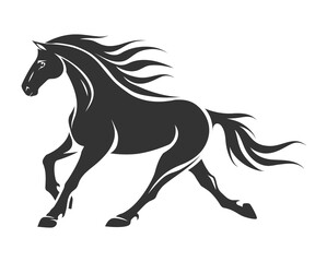 Black silhouette line horse on white background. Vector graphic. Logo animal, icon.