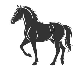 Black silhouette line horse on white background. Vector graphic. Logo animal, icon.